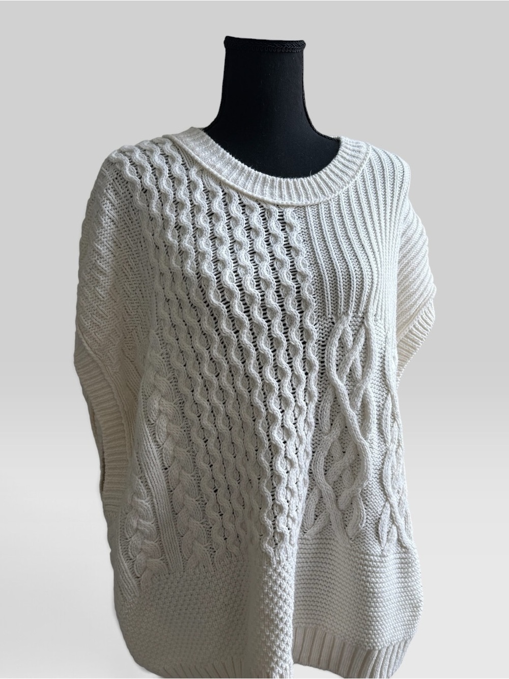 Madewell 3X White Cable Knit Poncho Sweater Oversized Pullover - Picture 4 of 7